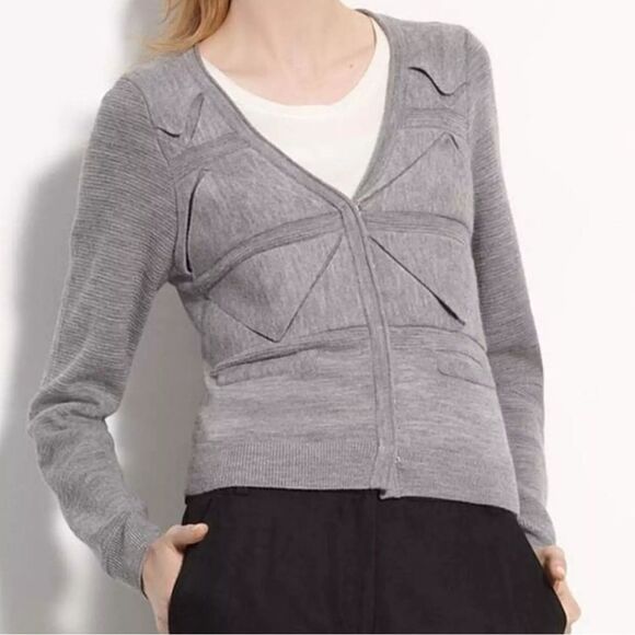 3.1 PHILLIP LIM | Folded Triangle Tan Cream Wool Cardigan - Picture 2 of 9